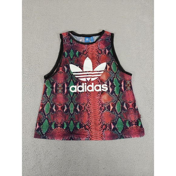Adidas Shirt Womens Large Red Green Snake Print Trefoil Tank Top Athletic AJ8538 - Picture 1 of 13